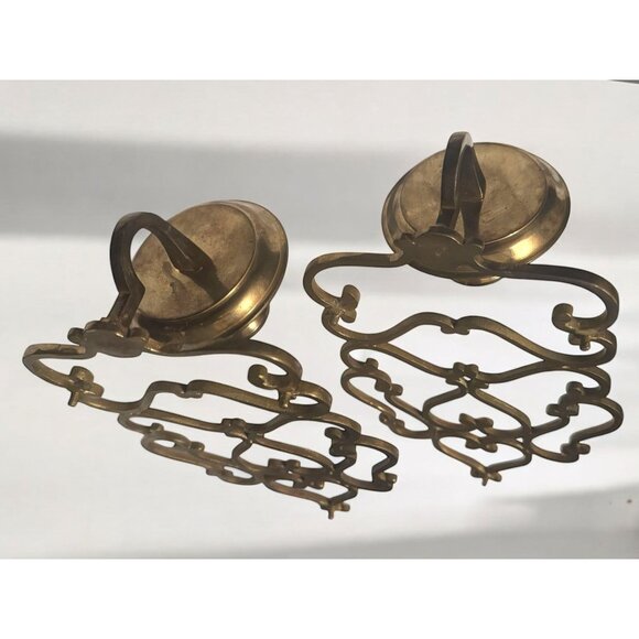 Pair Of Vintage Brass Wall-Mounted Candle Holders With Ornate Heart Designs - Picture 6 of 6